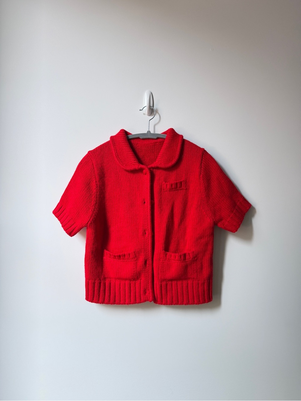 Bright Red Knit Short-Sleeve Cardigan
